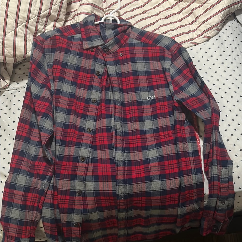 Men's Red and Gray Plaid Shirt